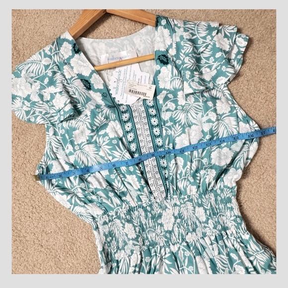NWT Walker & Wade Zoey Dress Lagoon Print Turquoise Short Sleeve Shirred Waist - Picture 9 of 16